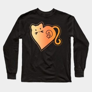 Heart Cat Monogram D in Orange T-Shirt Long Sleeve T-Shirt